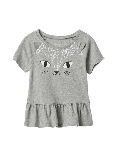 

GAP Girls Grey Solid Peplum Pure Cotton Top