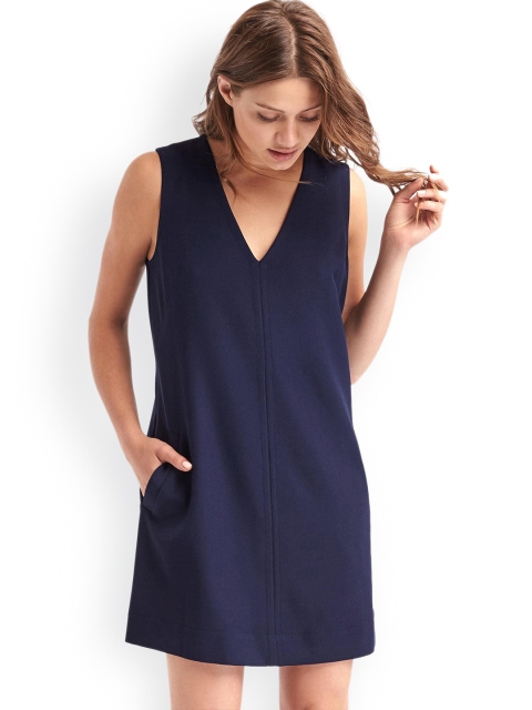 

GAP Women Blue V-Neck Shift Dress