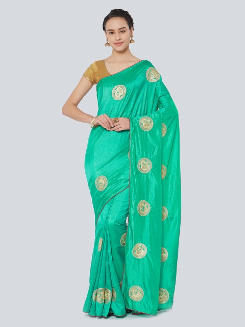

Kvsfab Green Embroidered Poly Silk Saree
