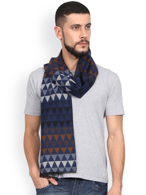 

FabSeasons Men Navy Blue & Grey Printed Woollen Muffler