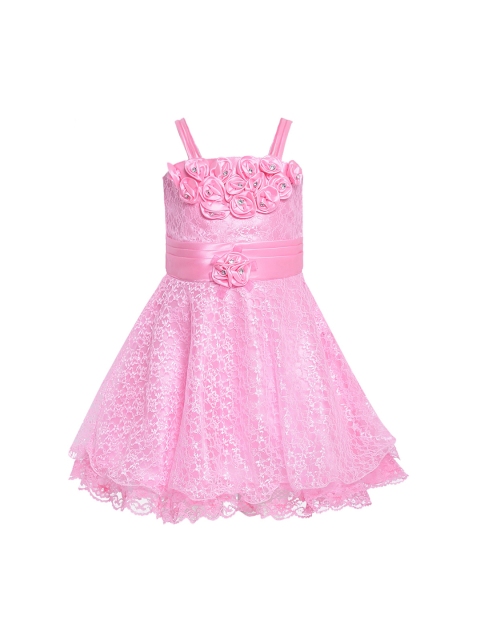 

Aarika Girls Pink Self Design Fit and Flare Dress