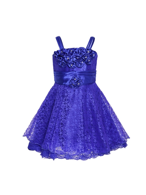 

Aarika Girls Blue Self Design Fit and Flare Dress