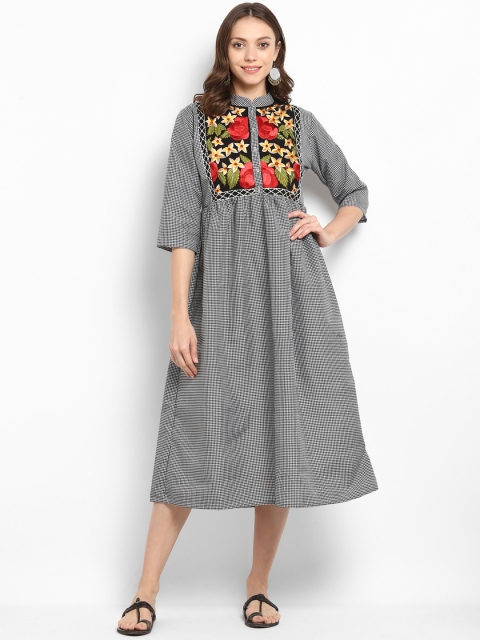 

Bhama Couture Women Grey Checked Empire Dress