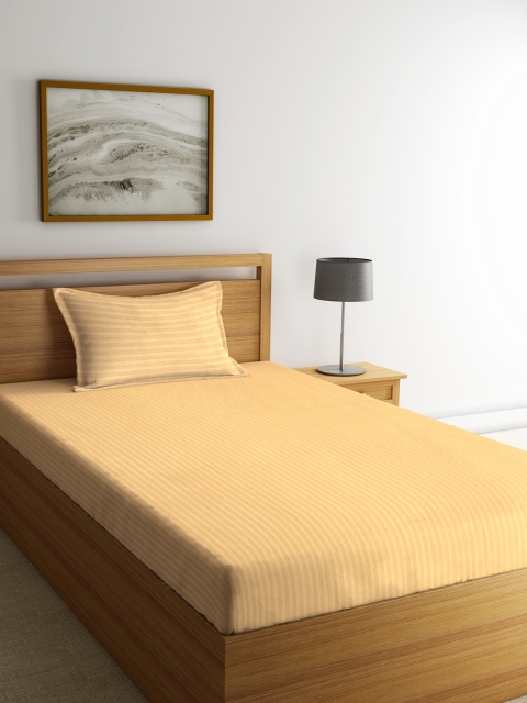 

MARK HOME Beige Striped Flat 300 TC Cotton 1 Single Bedsheet with 1 Pillow Cover