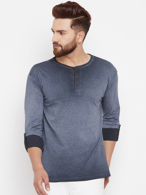 

The Dry State Men Grey Dyed Henley Neck T-shirt