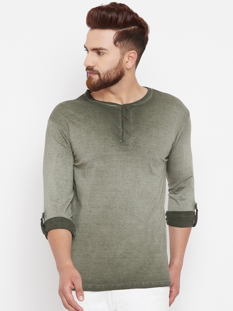 

The Dry State Men Green Dyed Henley Neck T-shirt