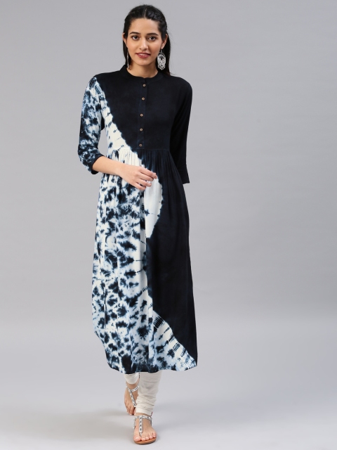 

Aaboli Women Navy Blue & White Dyed A-line Kurta