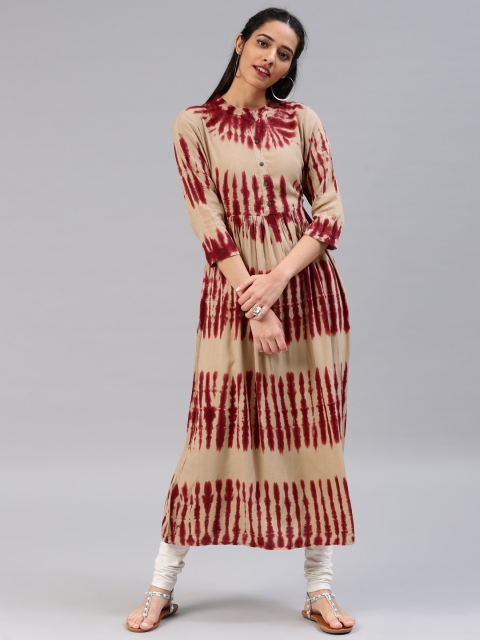 

Aaboli Women Maroon & Beige Dyed A-line Kurta