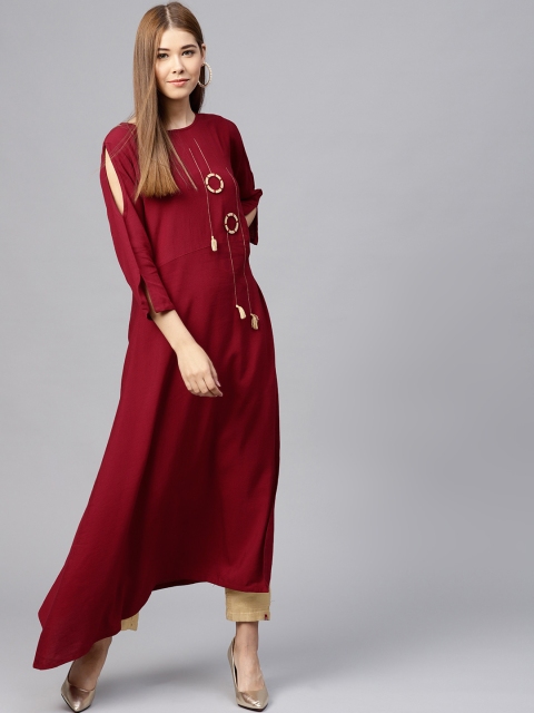 

Saree mall Women Maroon Solid A-Line Kurta