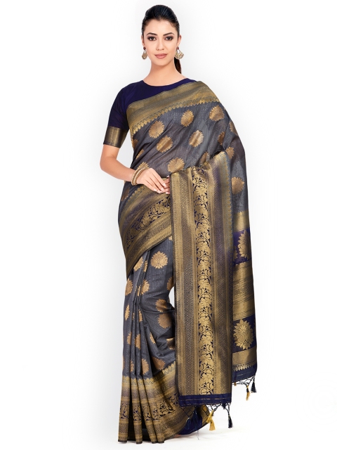 

MIMOSA Grey & Gold-Coloured Art Silk Woven Design Kanjeevaram Saree