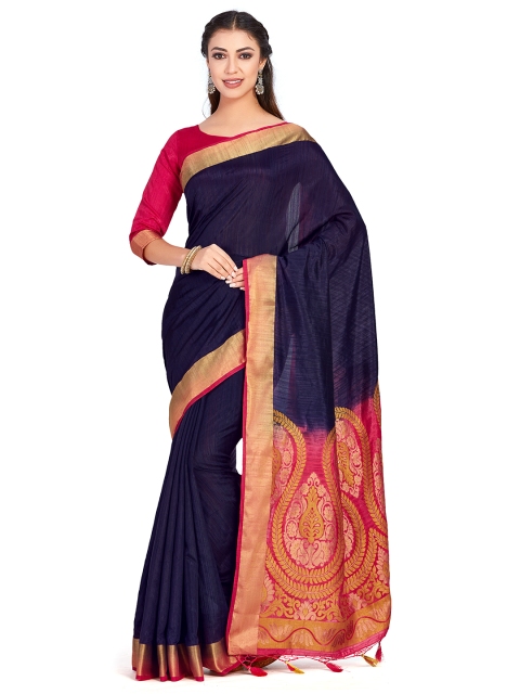 

MIMOSA Navy Blue Art Silk Woven Design Kanjeevaram Saree