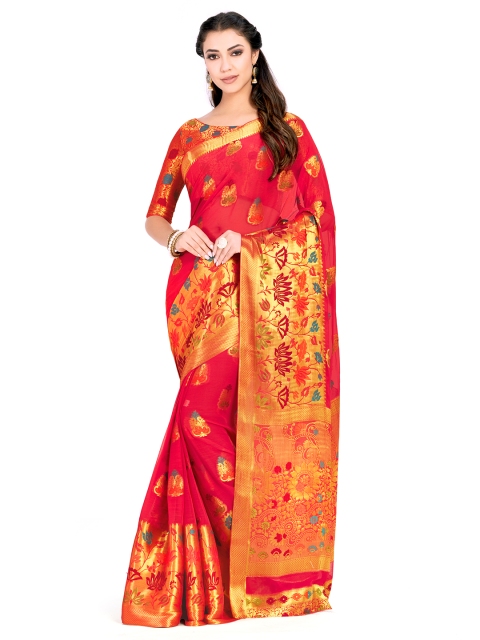

MIMOSA Red Poly Chiffon Woven Design Kanjeevaram Saree