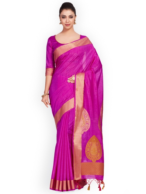 

MIMOSA Magenta Art Silk Solid Kanjeevaram Saree