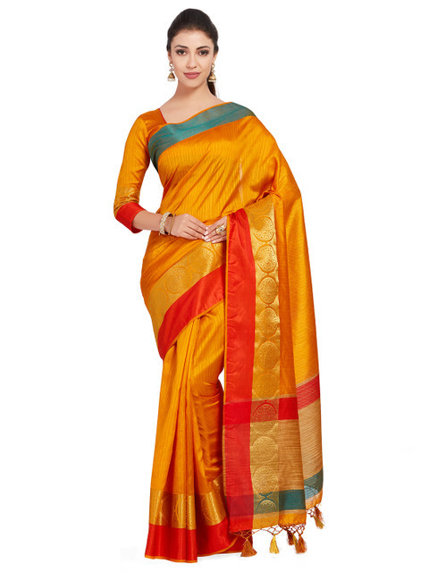 

MIMOSA Orange Art Silk Woven Design Kanjeevaram Saree