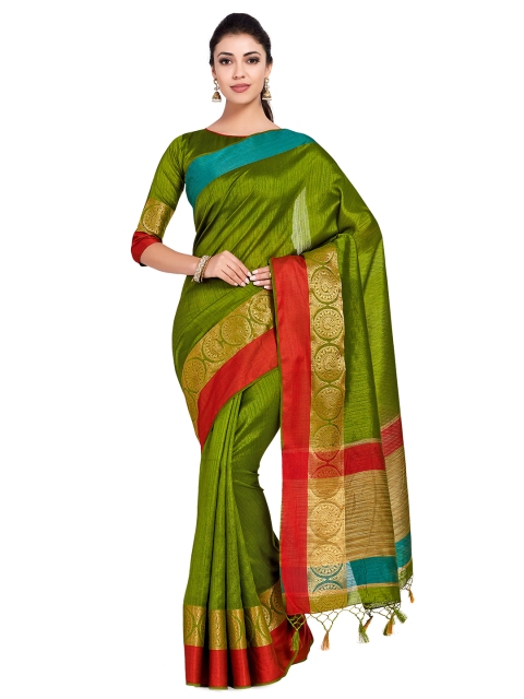 

MIMOSA Olive Green Art Silk Woven Design Kanjeevaram Saree