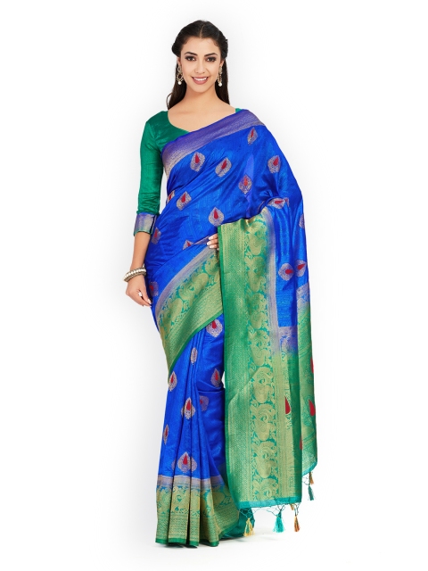 

MIMOSA Blue Art Silk Woven Design Kanjeevaram Saree