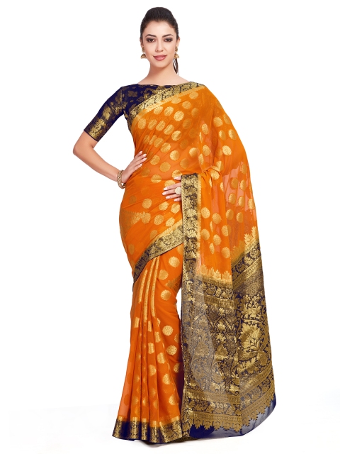 

MIMOSA Orange Poly Chiffon Woven Design Kanjeevaram Saree