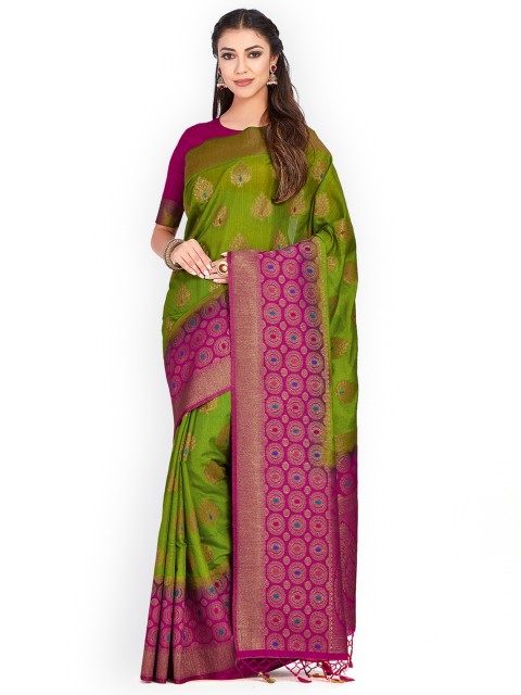 

MIMOSA Green Art Silk Woven Design Kanjeevaram Saree