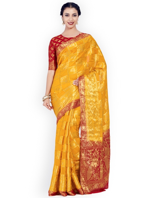 

MIMOSA Mustard Yellow Poly Chiffon Woven Design Kanjeevaram Saree
