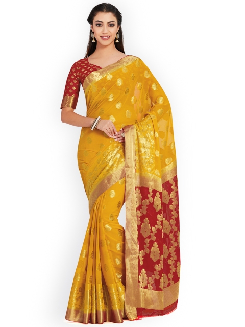 

MIMOSA Mustard Yellow Poly Chiffon Woven Design Kanjeevaram Saree