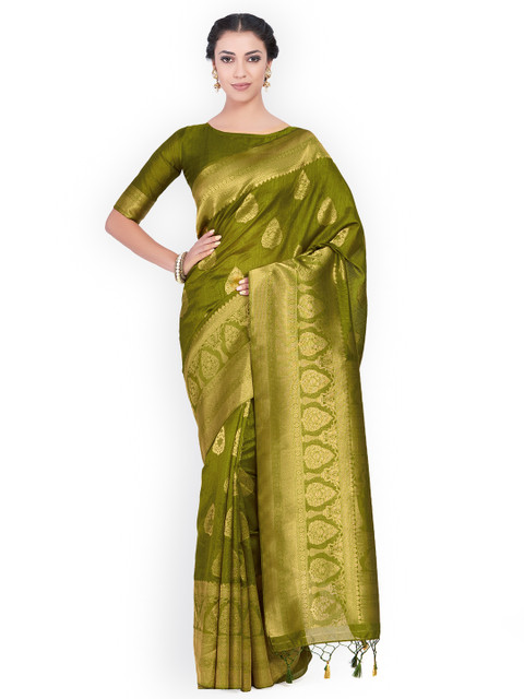 

MIMOSA Olive Green Art Silk Woven Design Kanjeevaram Saree