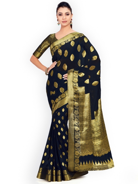 

MIMOSA Navy Blue Poly Chiffon Woven Design Kanjeevaram Saree
