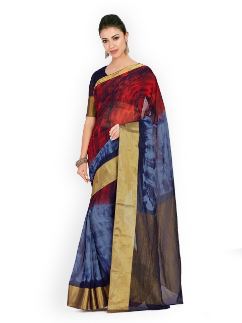 

MIMOSA Red & Blue Poly Chiffon Dyed Banarasi Saree