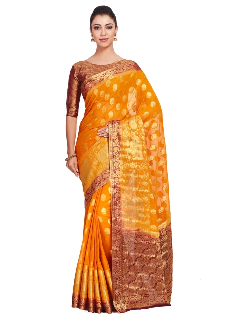 

MIMOSA Orange Poly Chiffon Woven Design Kanjeevaram Saree