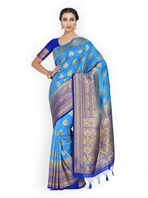 

MIMOSA Blue Art Silk Woven Design Kanjeevaram Saree