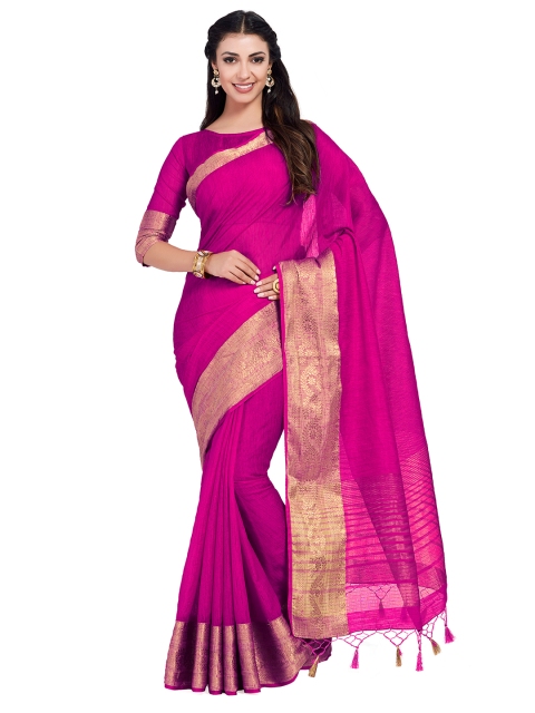 

MIMOSA Pink Linen Blend Solid Kanjeevaram Saree