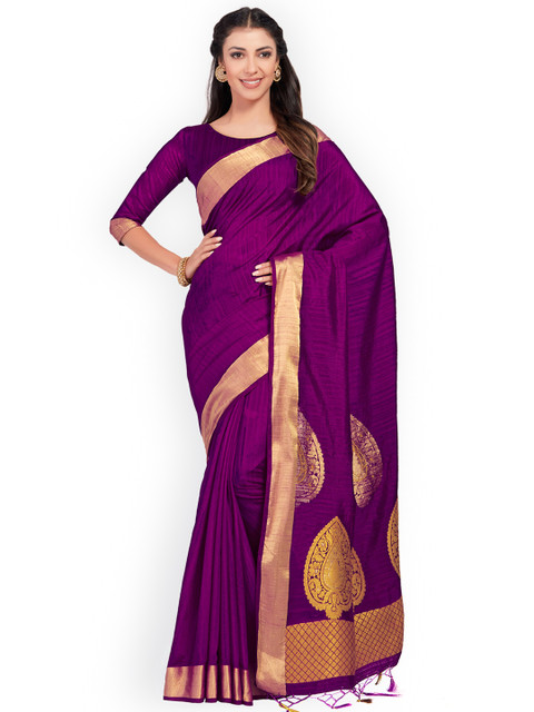 

MIMOSA Purple Art Silk Solid Kanjeevaram Saree