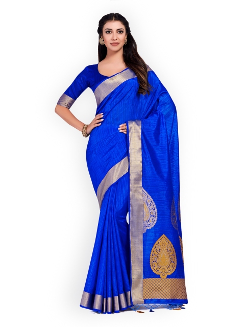 

MIMOSA Blue Art Silk Solid Kanjeevaram Saree