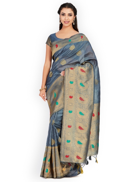 

MIMOSA Grey & Golden-Coloured Art Silk Woven Design Kanjeevaram Saree