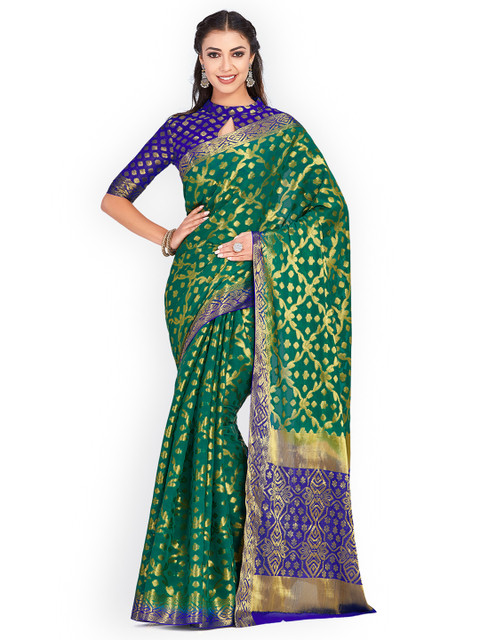 

MIMOSA Green Poly Chiffon Woven Design Kanjeevaram Saree