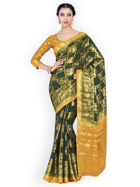 

MIMOSA Green Poly Chiffon Woven Design Kanjeevaram Saree