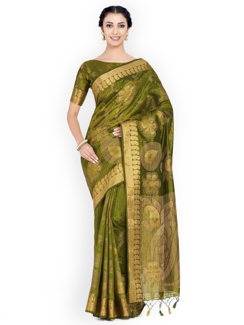 

MIMOSA Olive Green Art Silk Woven Design Kanjeevaram Saree