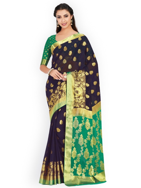 

MIMOSA Navy Blue Poly Chiffon Woven Design Kanjeevaram Saree