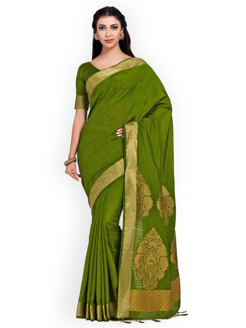 

MIMOSA Olive Green Art Silk Woven Design Kanjeevaram Saree