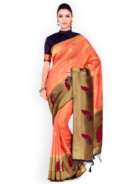 

MIMOSA Peach-Coloured Art Silk Woven Design Kanjeevaram Saree