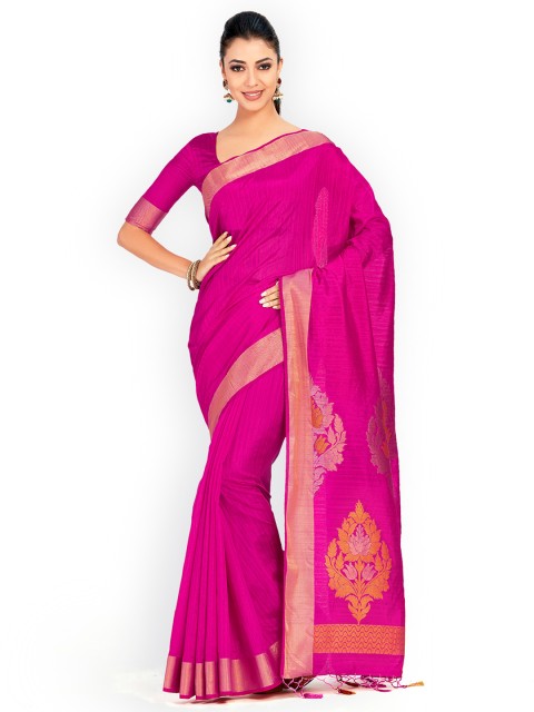 

MIMOSA Pink Art Silk Solid Kanjeevaram Saree