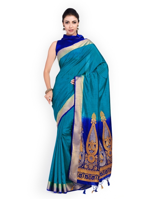 

MIMOSA Blue Art Silk Solid Kanjeevaram Saree