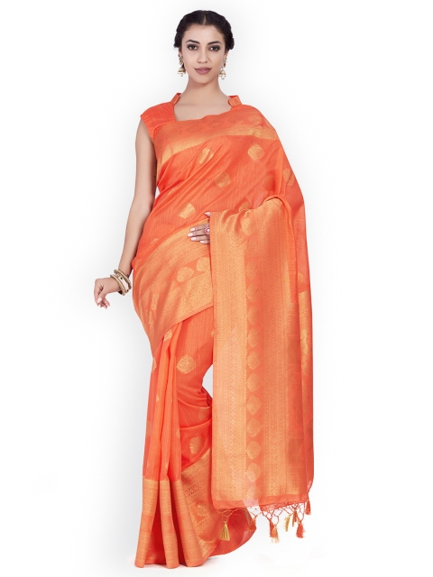 

MIMOSA Orange Art Silk Woven Design Kanjeevaram Saree