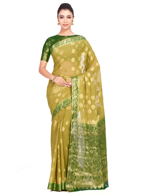

MIMOSA Yellow & Green Poly Chiffon Woven Design Kanjeevaram Saree