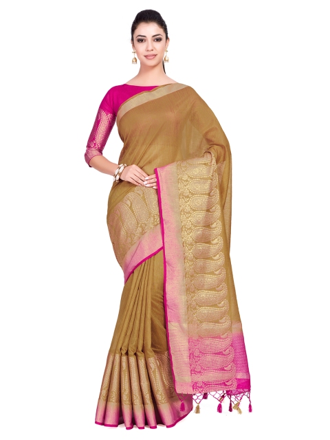 

MIMOSA Brown Linen Blend Woven Design Kanjeevaram Saree