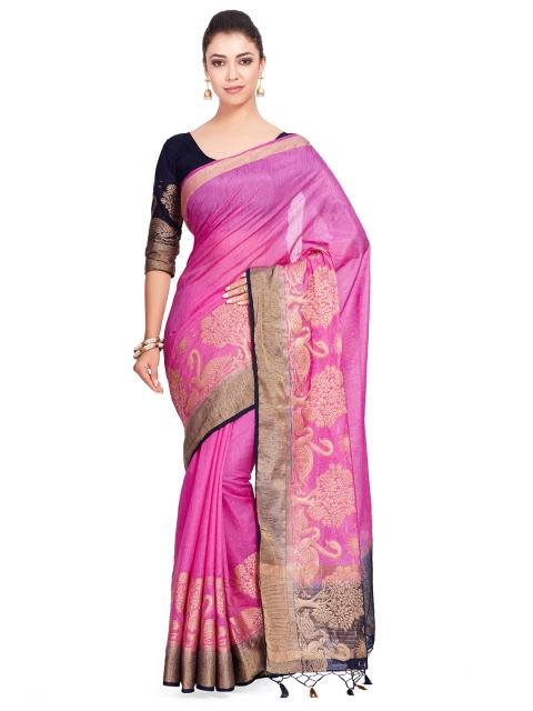 

MIMOSA Pink Linen Blend Woven Design Kanjeevaram Saree