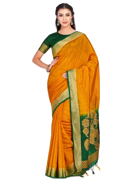 

MIMOSA Orange Art Silk Woven Design Kanjeevaram Saree