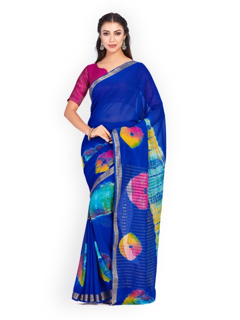 

MIMOSA Blue Poly Chiffon Dyed Saree