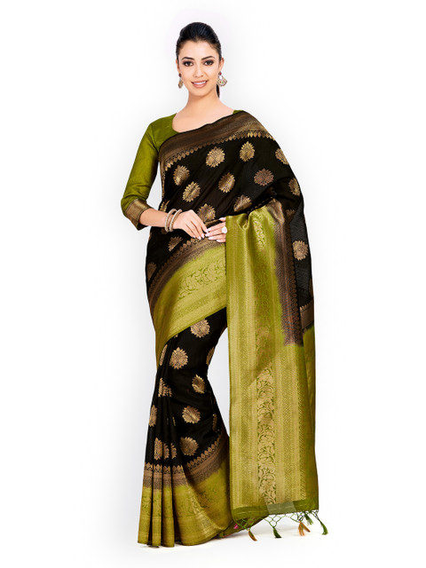 

MIMOSA Black & Gold-Toned Art Silk Woven Design Kanjeevaram Saree