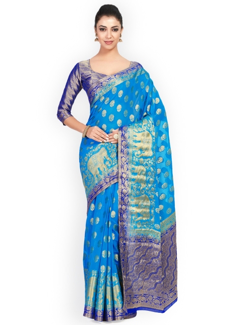 

MIMOSA Blue Poly Chiffon Woven Design Kanjeevaram Saree