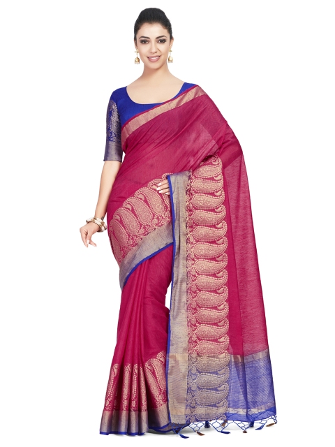 

MIMOSA Pink Linen Blend Woven Design Kanjeevaram Saree